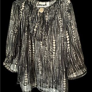 Chico's Black Blouse with White Dot-Stripe Print